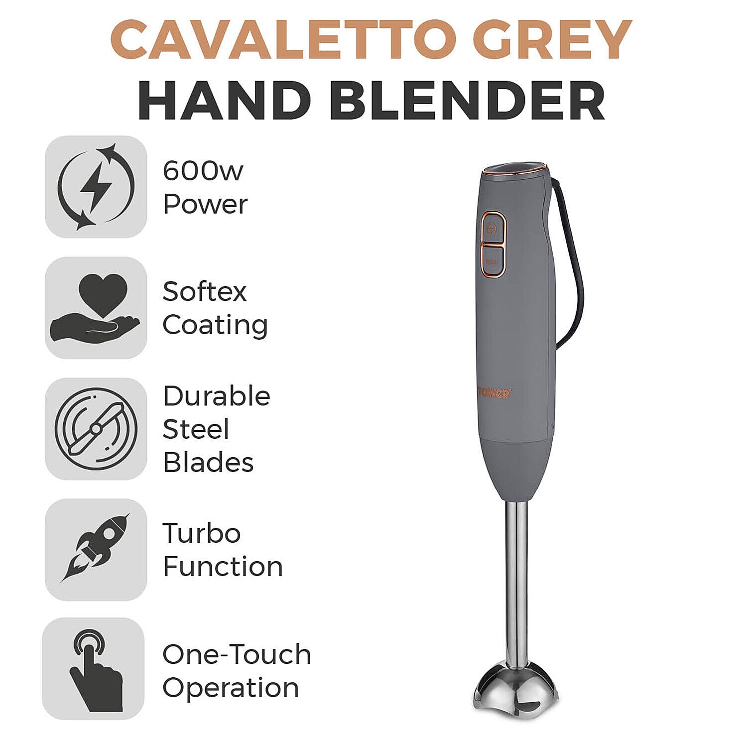 Tower Cavaletto 600W Hand Blender - Grey and Rose Gold