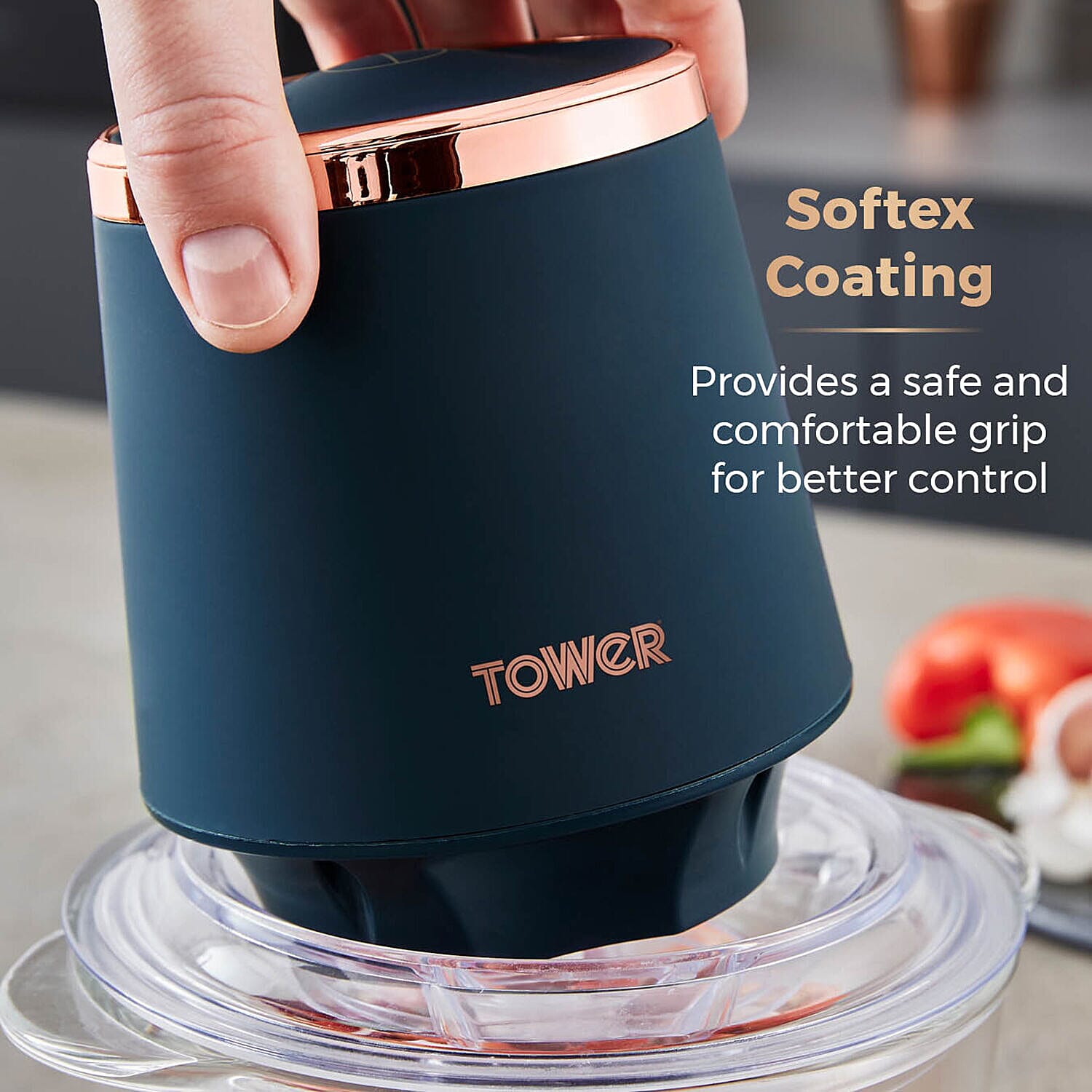 Cavaletto 1L Glass Chopper 350W (Size 23x18x18 cm) - Blue & Rose Gold