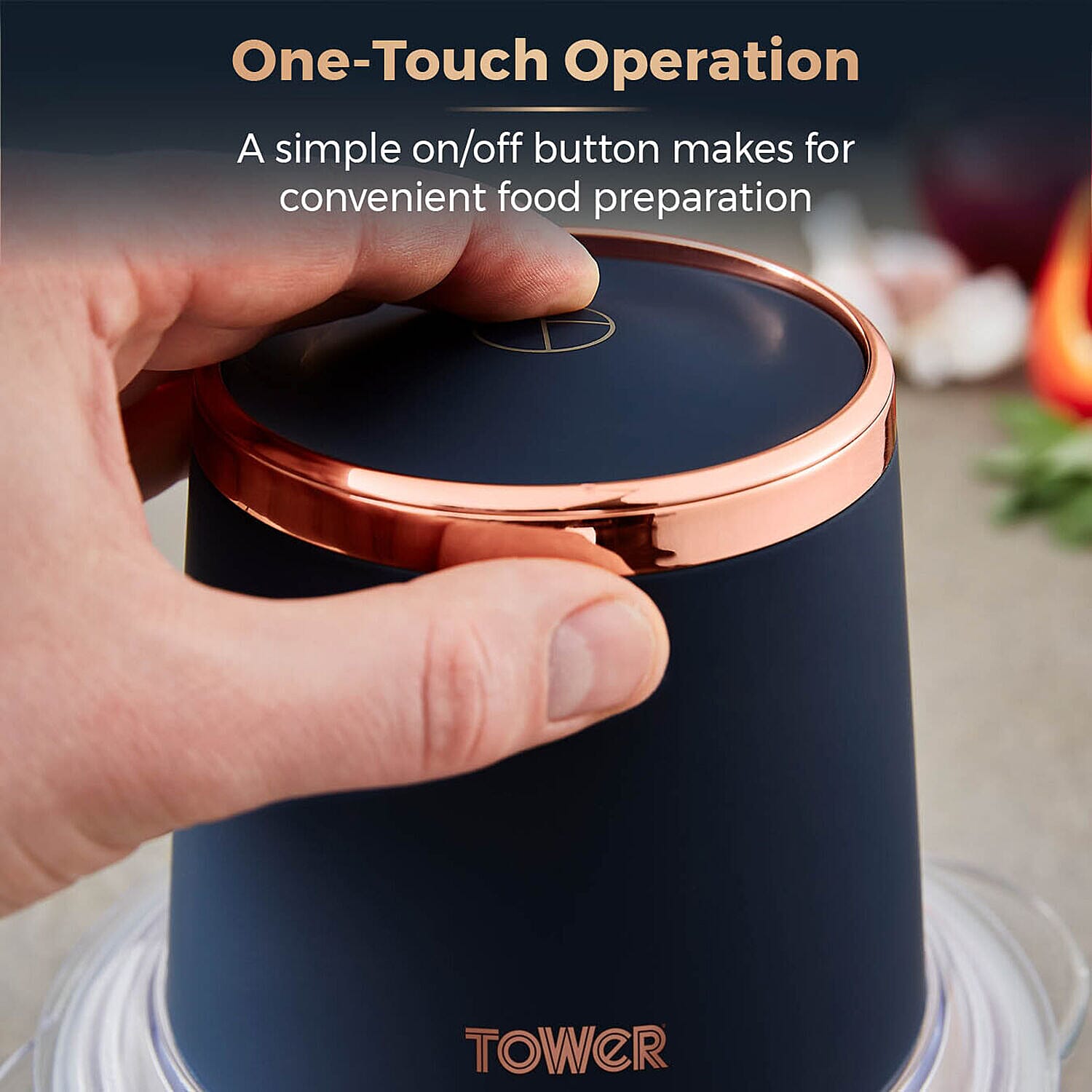 Cavaletto 1L Glass Chopper 350W (Size 23x18x18 cm) - Blue & Rose Gold