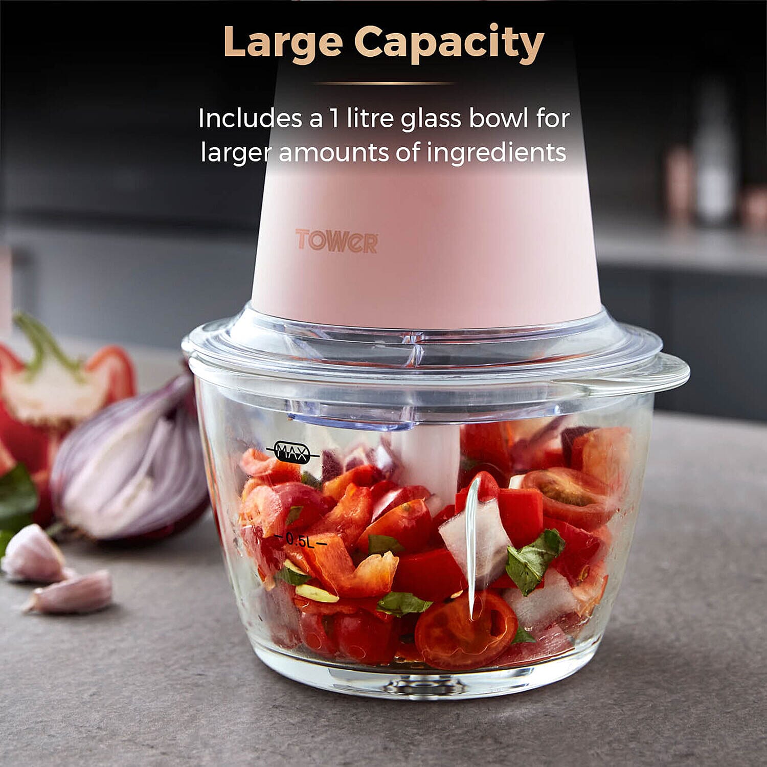 Cavaletto 1L Glass Chopper 350W - Pink & Rose Gold