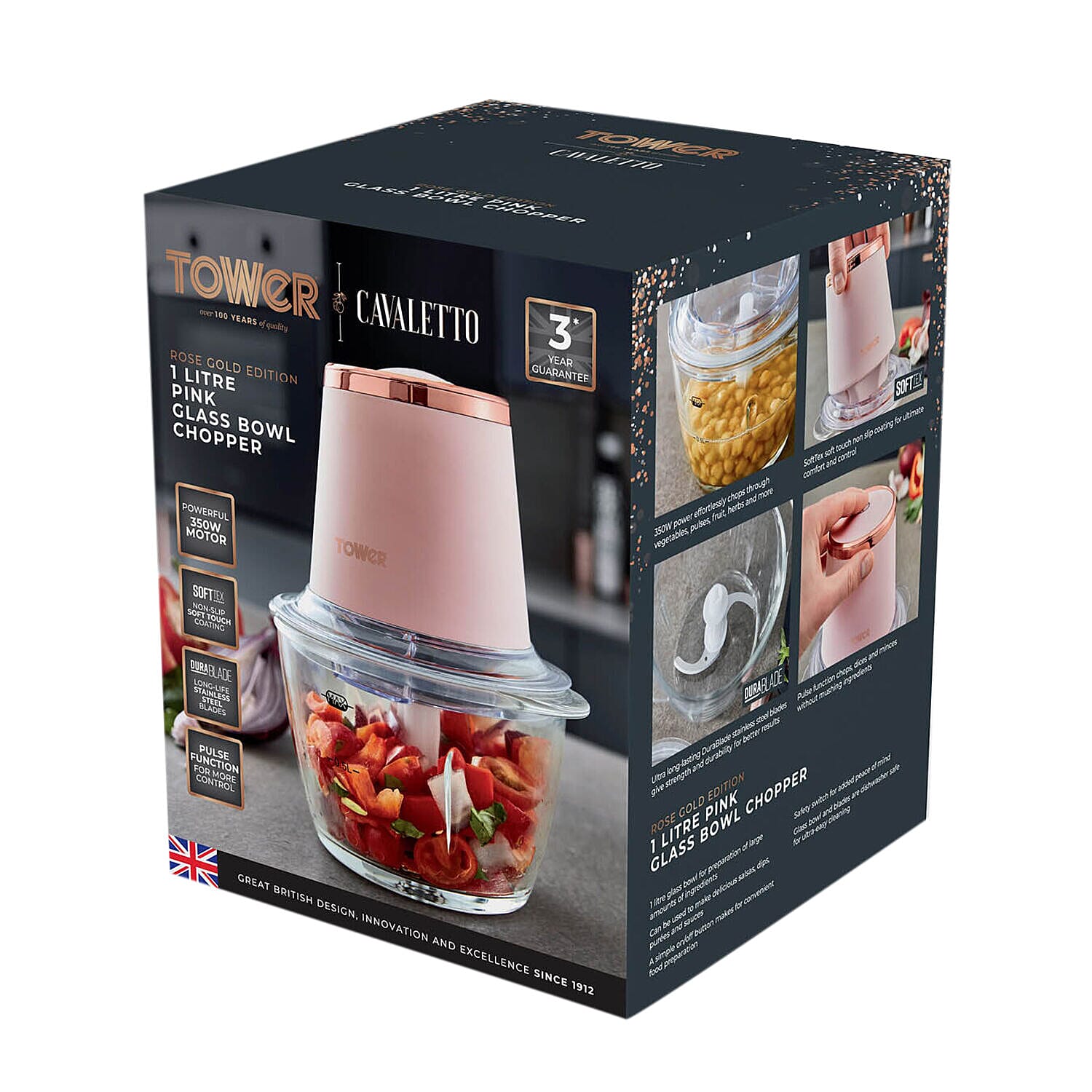 Cavaletto 1L Glass Chopper 350W - Pink & Rose Gold