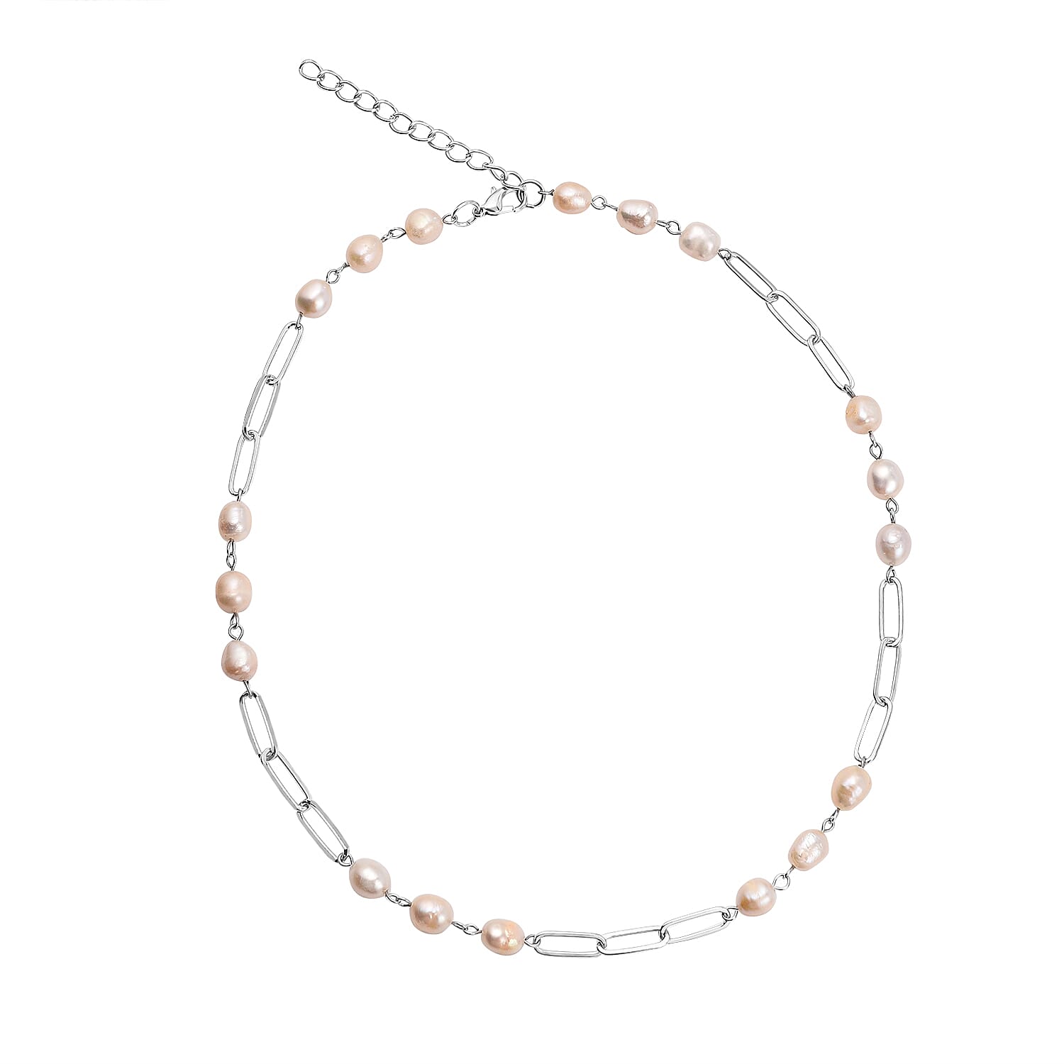 White Fresh Water Pearl Necklace (Size - 18 with 2 Inch Extender) in Silver Tone