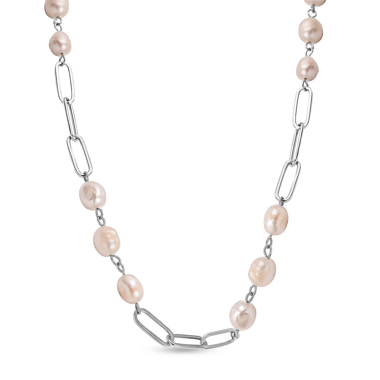 White Fresh Water Pearl Necklace (Size - 18 with 2 Inch Extender) in Silver Tone