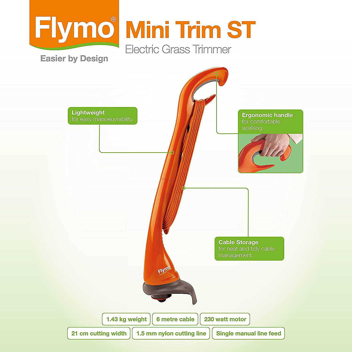 Flymo Mini Trim Electric Grass Strimmer - Orange - Grey - 21cm Cutting Width