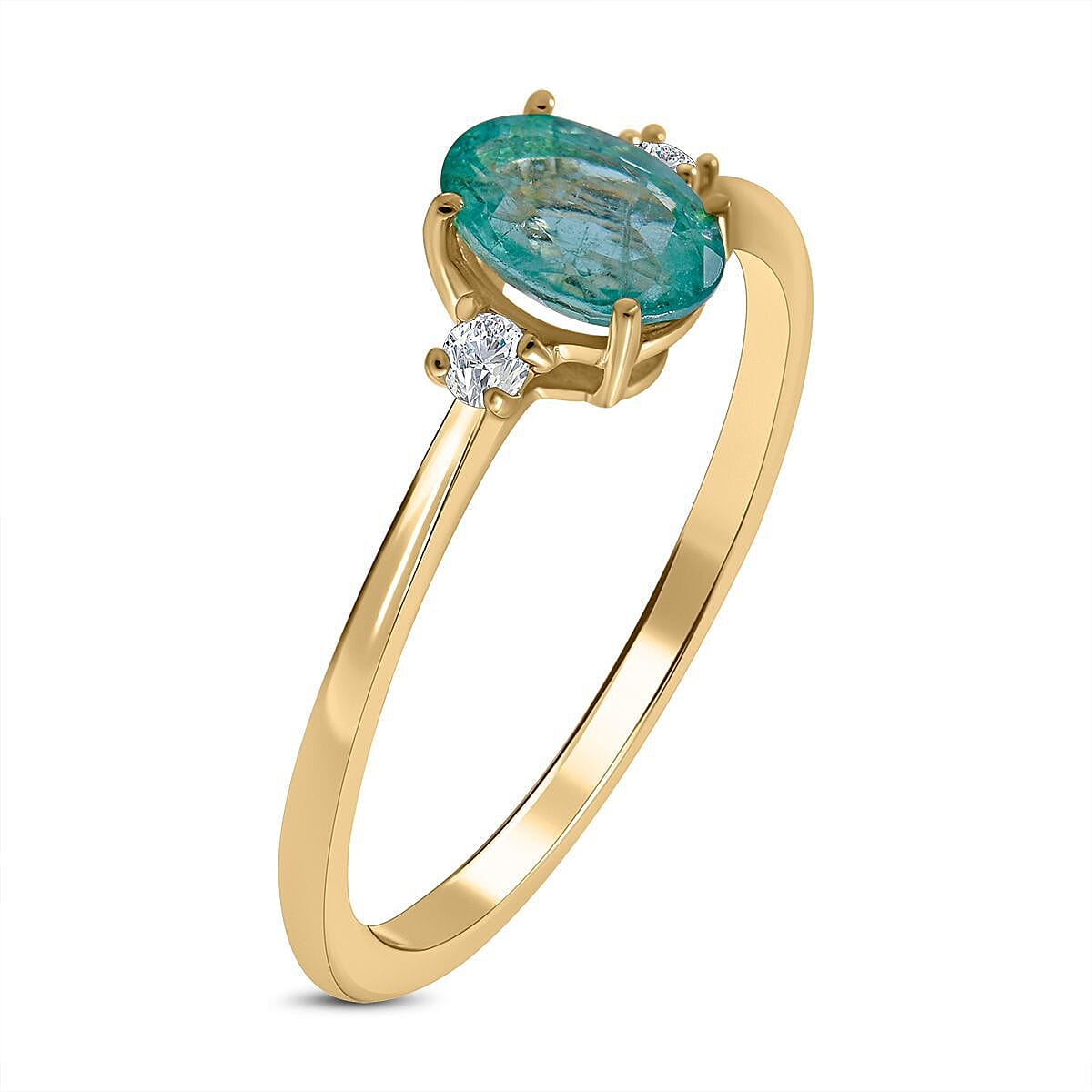 9K Yellow Gold Emerald and Diamond (I3 -G-H) Ring 0.83 Ct