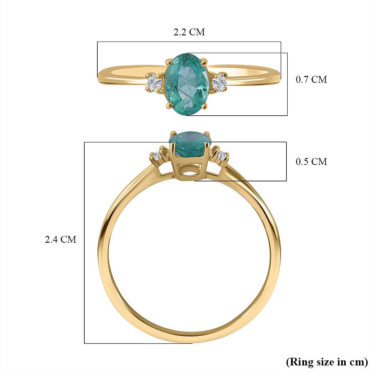 9K Yellow Gold Emerald and Diamond (I3 -G-H) Ring 0.83 Ct