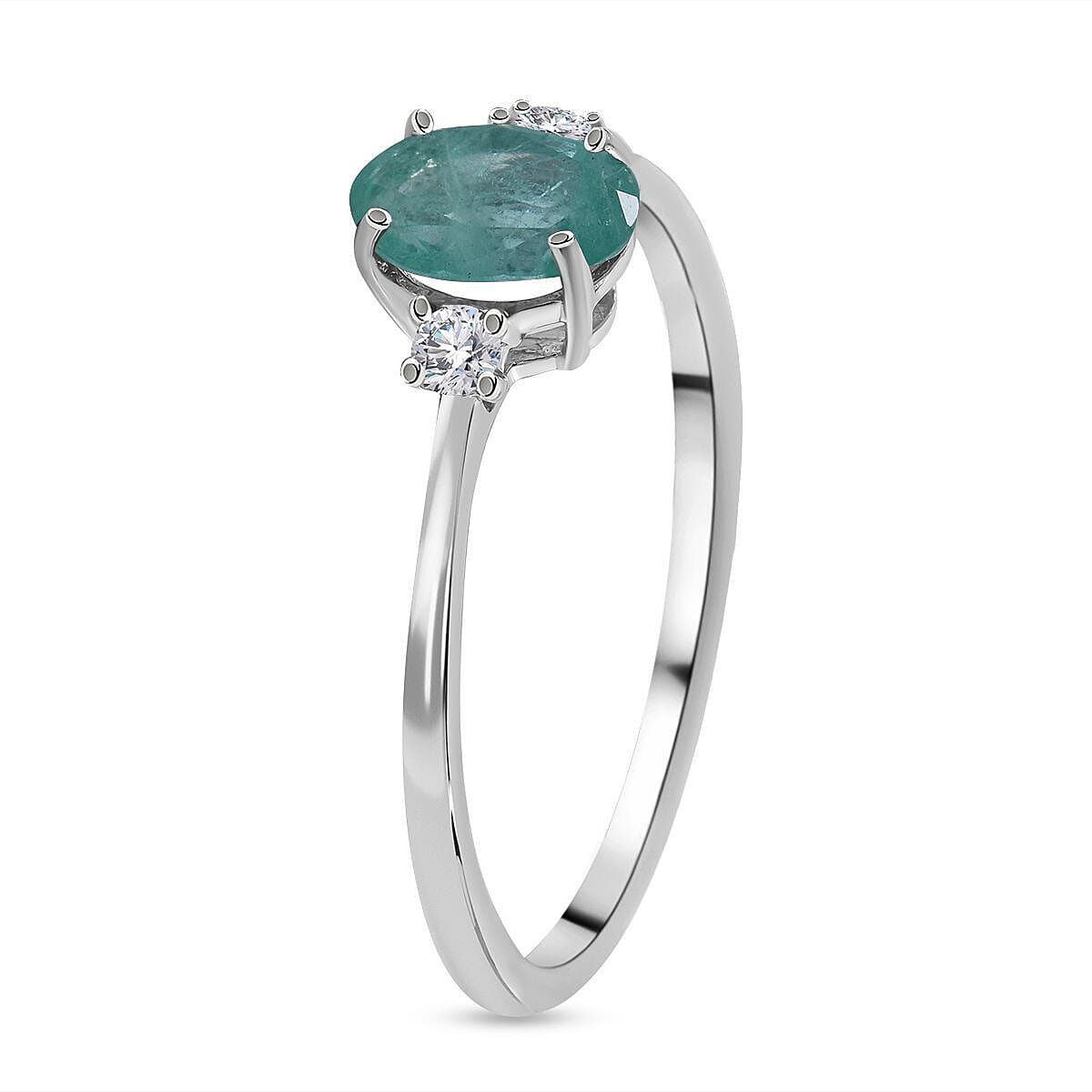 9K White Gold Emerald and Diamond (I3 -G-H) Ring 0.81 Ct