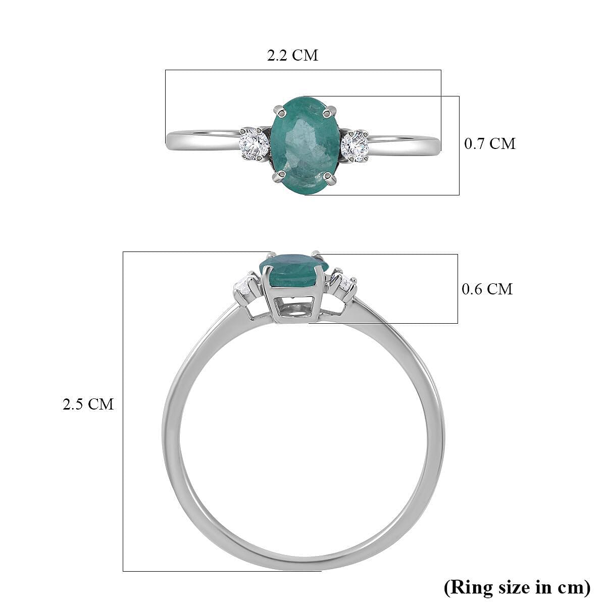 9K White Gold Emerald and Diamond (I3 -G-H) Ring 0.81 Ct