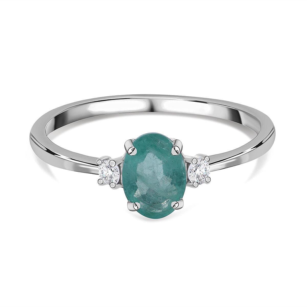9K White Gold Emerald and Diamond (I3 -G-H) Ring 0.81 Ct