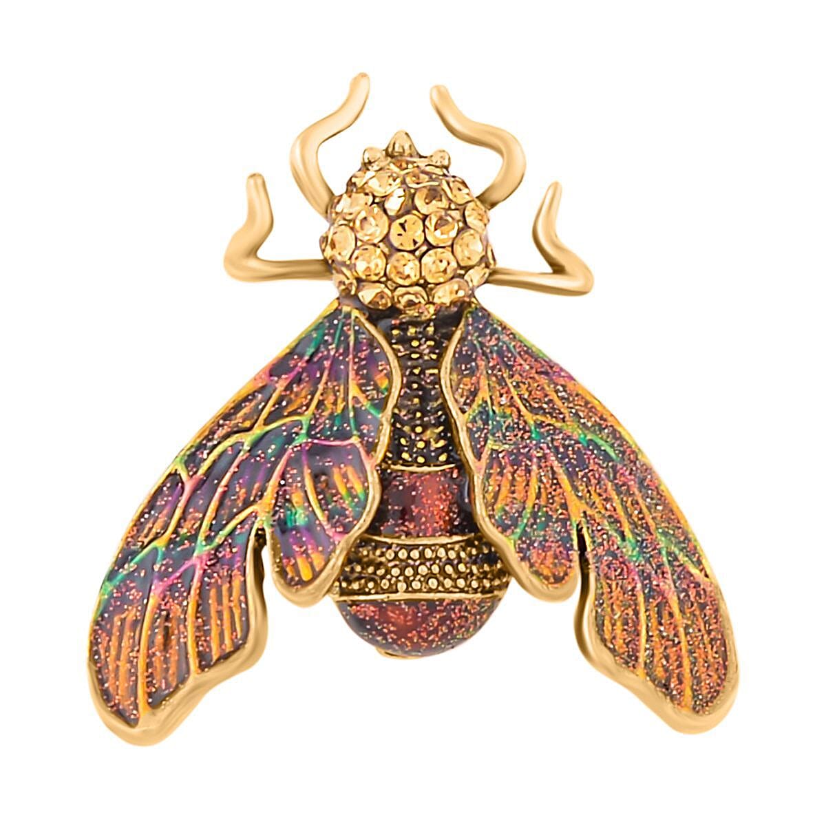 Austrian Crystal Multi Colour Enamelled Fly With Leaf Brooch in Antique Gold Tone Austrian Crystal Multi Colour Enamelled Fly With Leaf Brooch in Antique Gold Tone
