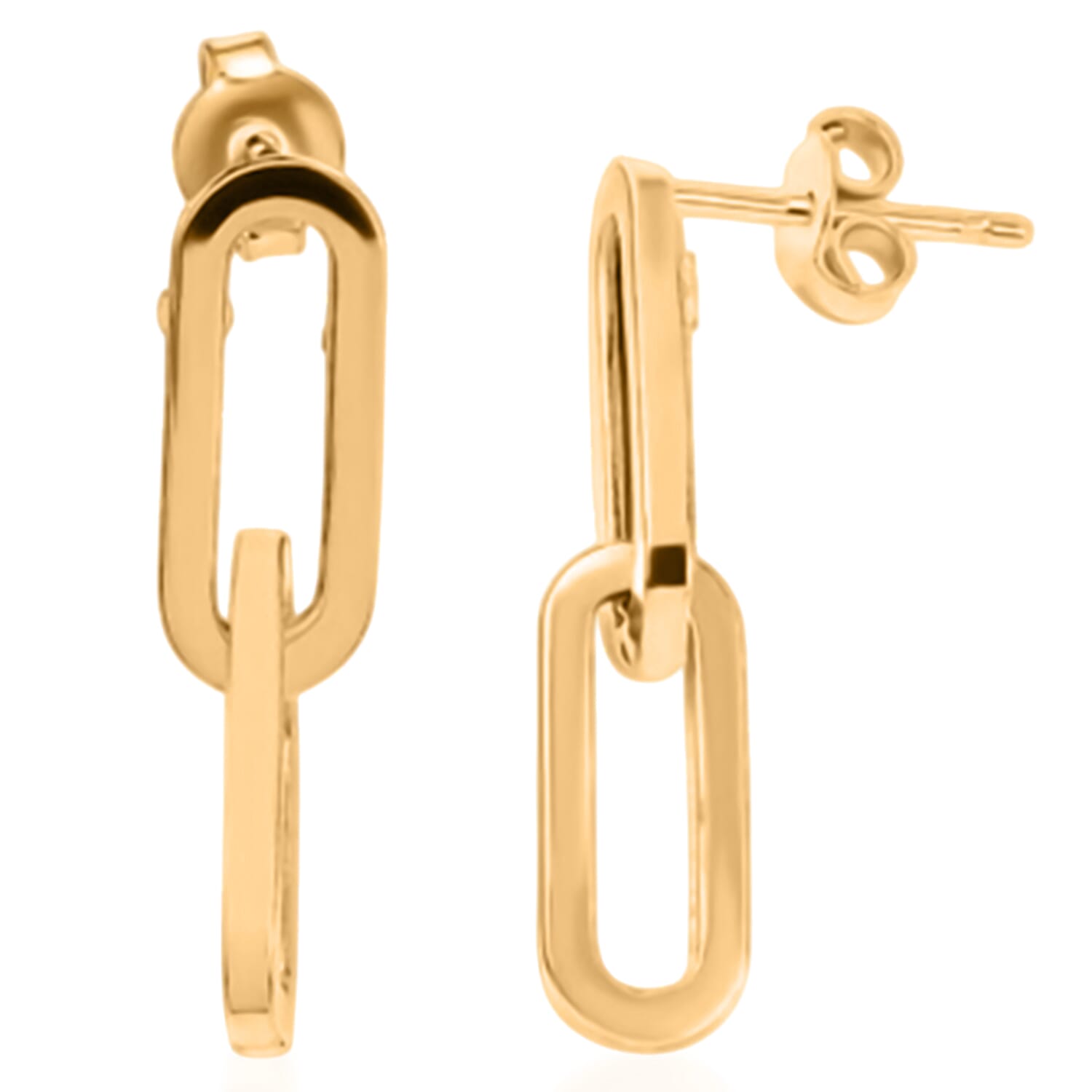 9K Yellow Gold Paperclip Dangle Earrings (with Push Back)
