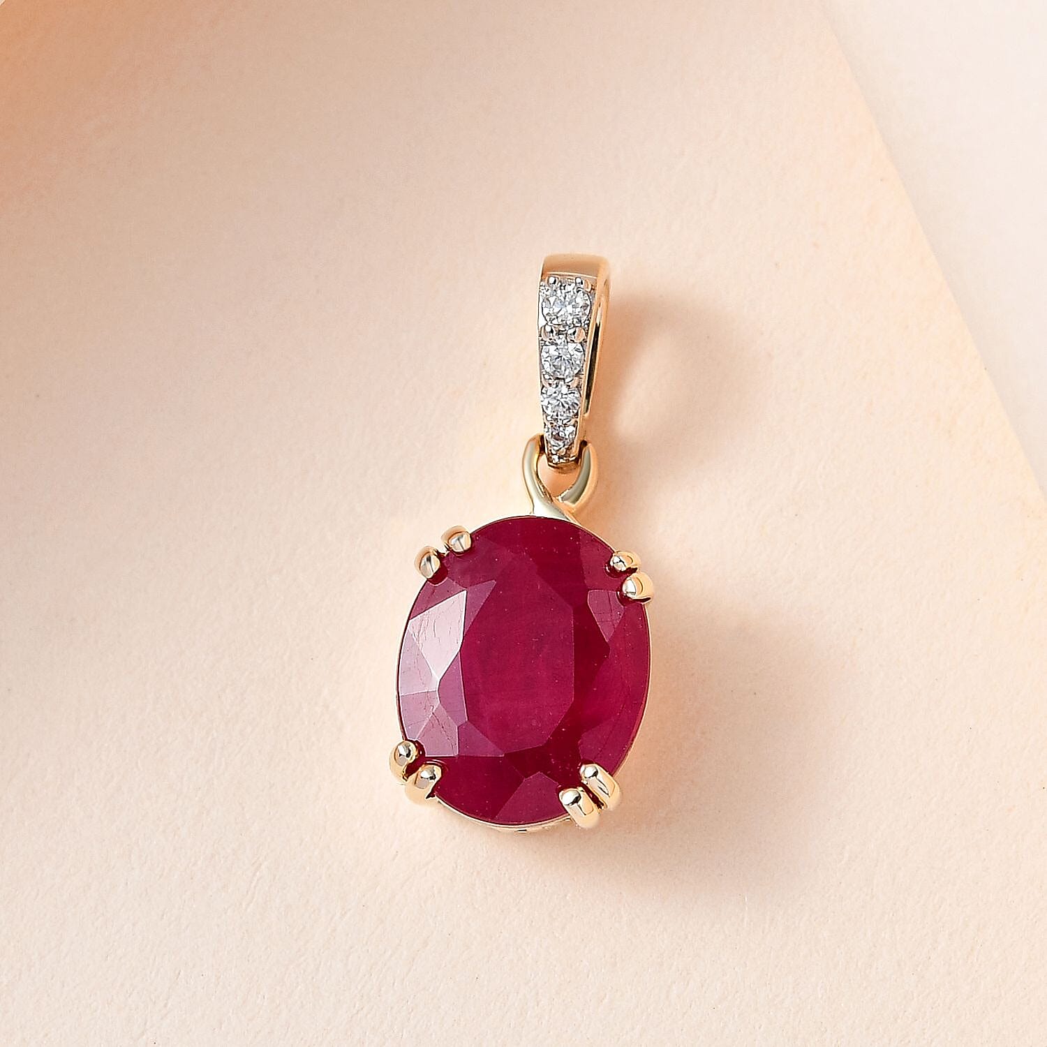 9K Yellow Gold African Ruby (FF) & Moissanite Pendant 4.02 Ct.