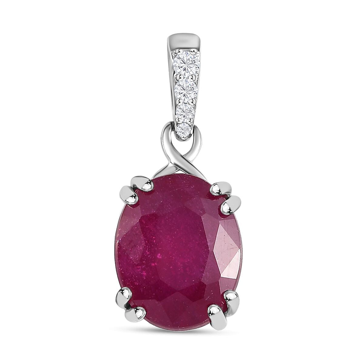 9K White Gold African Ruby (FF) & Moissanite Pendant 4.03 Ct.