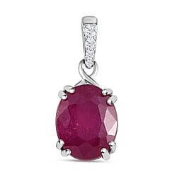 9K White Gold African Ruby (FF) & Moissanite Pendant 4.03 Ct.