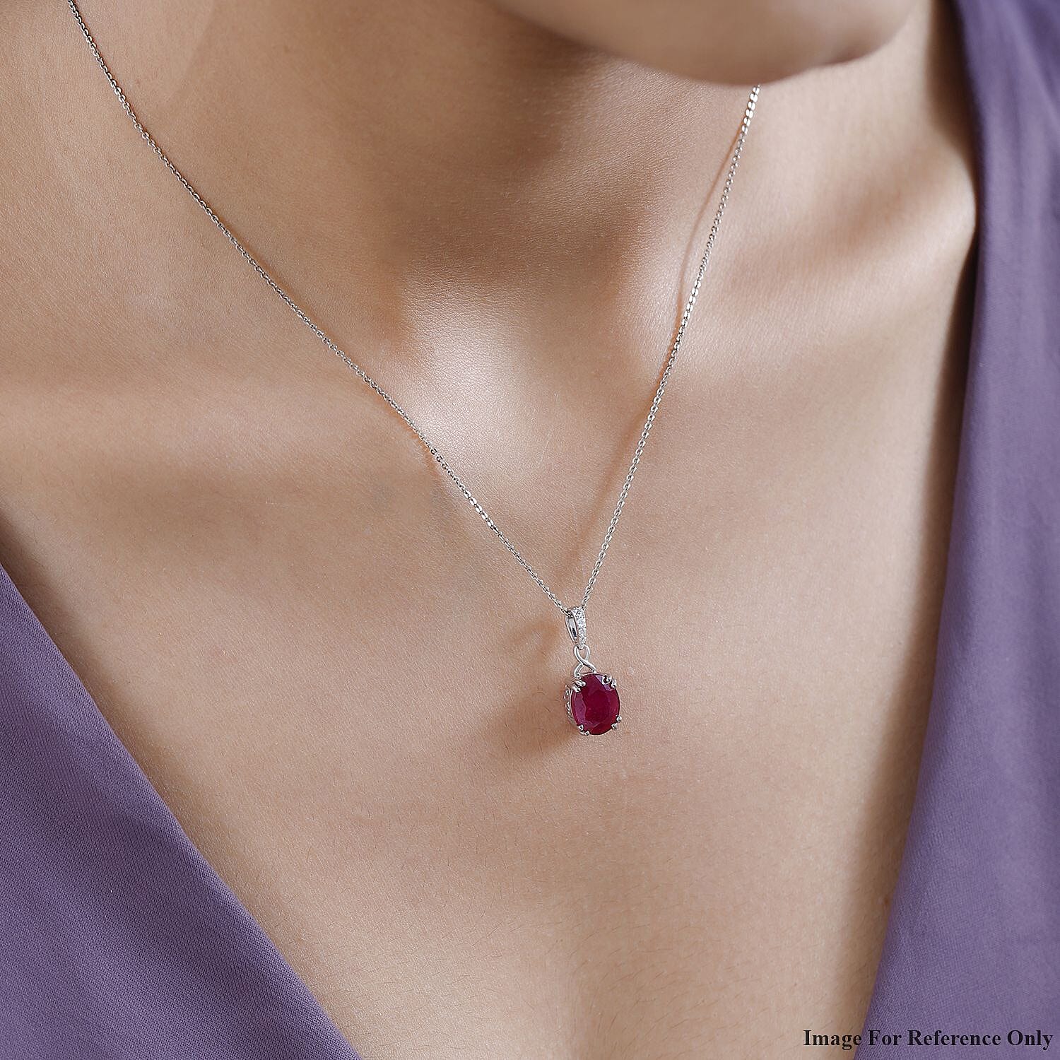 9K White Gold African Ruby (FF) & Moissanite Pendant 4.03 Ct.