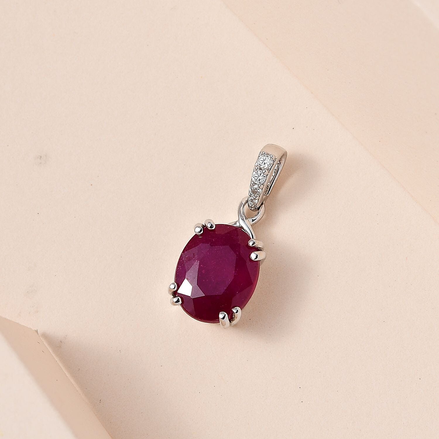 9K White Gold African Ruby (FF) & Moissanite Pendant 4.03 Ct.
