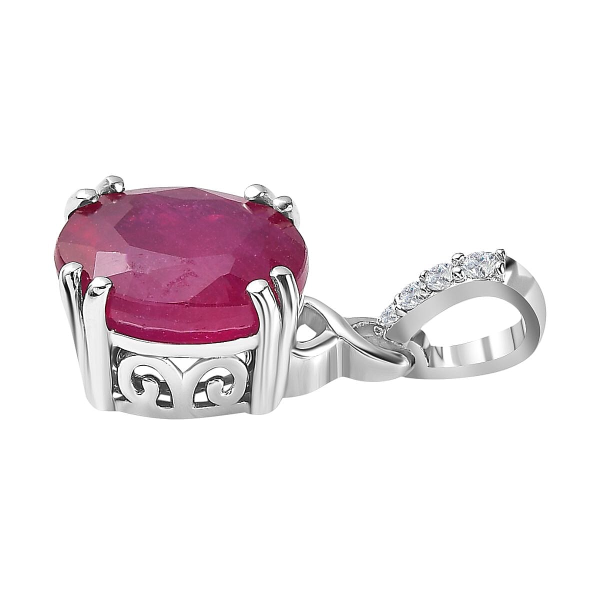 9K White Gold African Ruby (FF) & Moissanite Pendant 4.03 Ct.