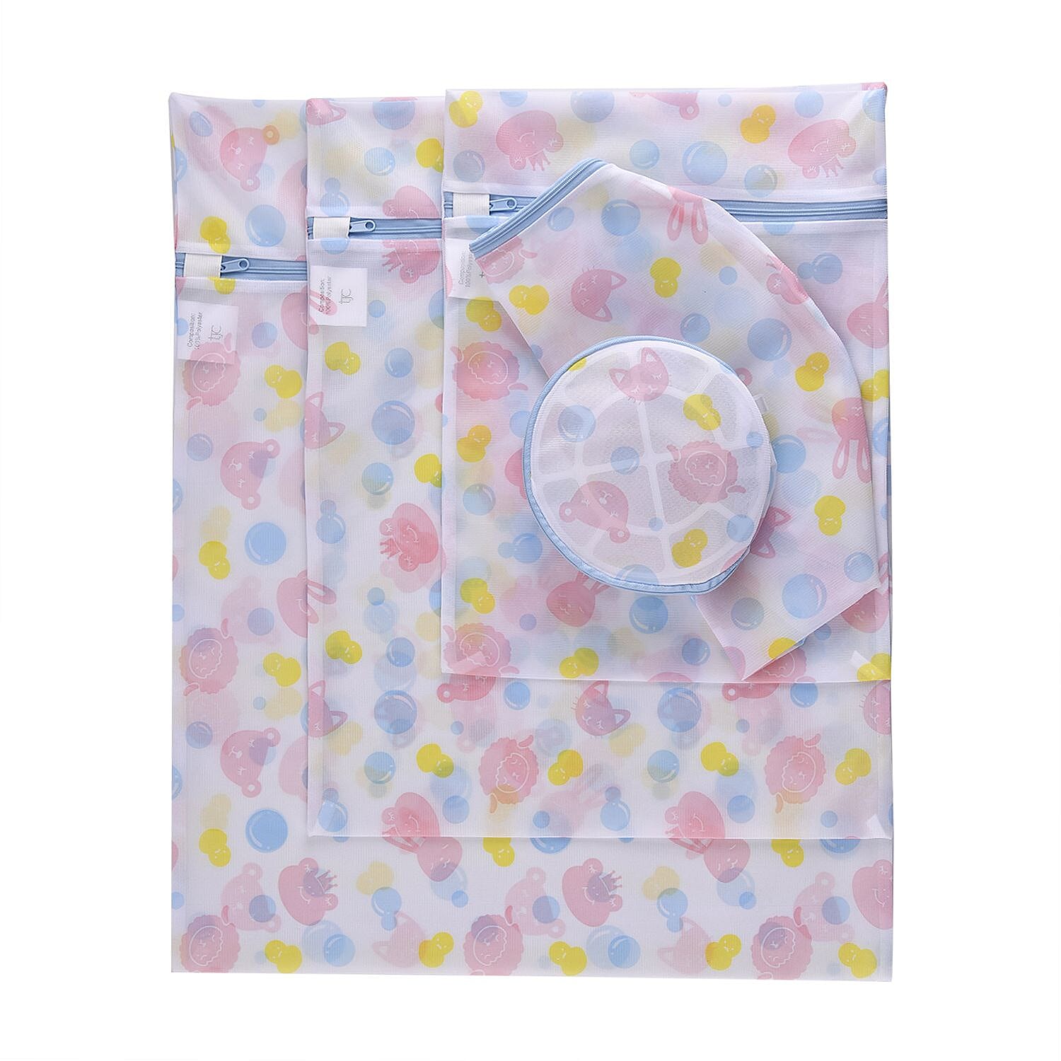 Set of 5 - Dot Pattern Laundry Bags with Zip Closure - Pink & Blue