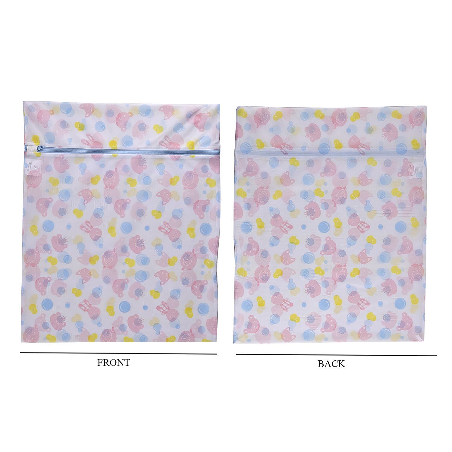 Set of 5 - Dot Pattern Laundry Bags with Zip Closure - Pink & Blue