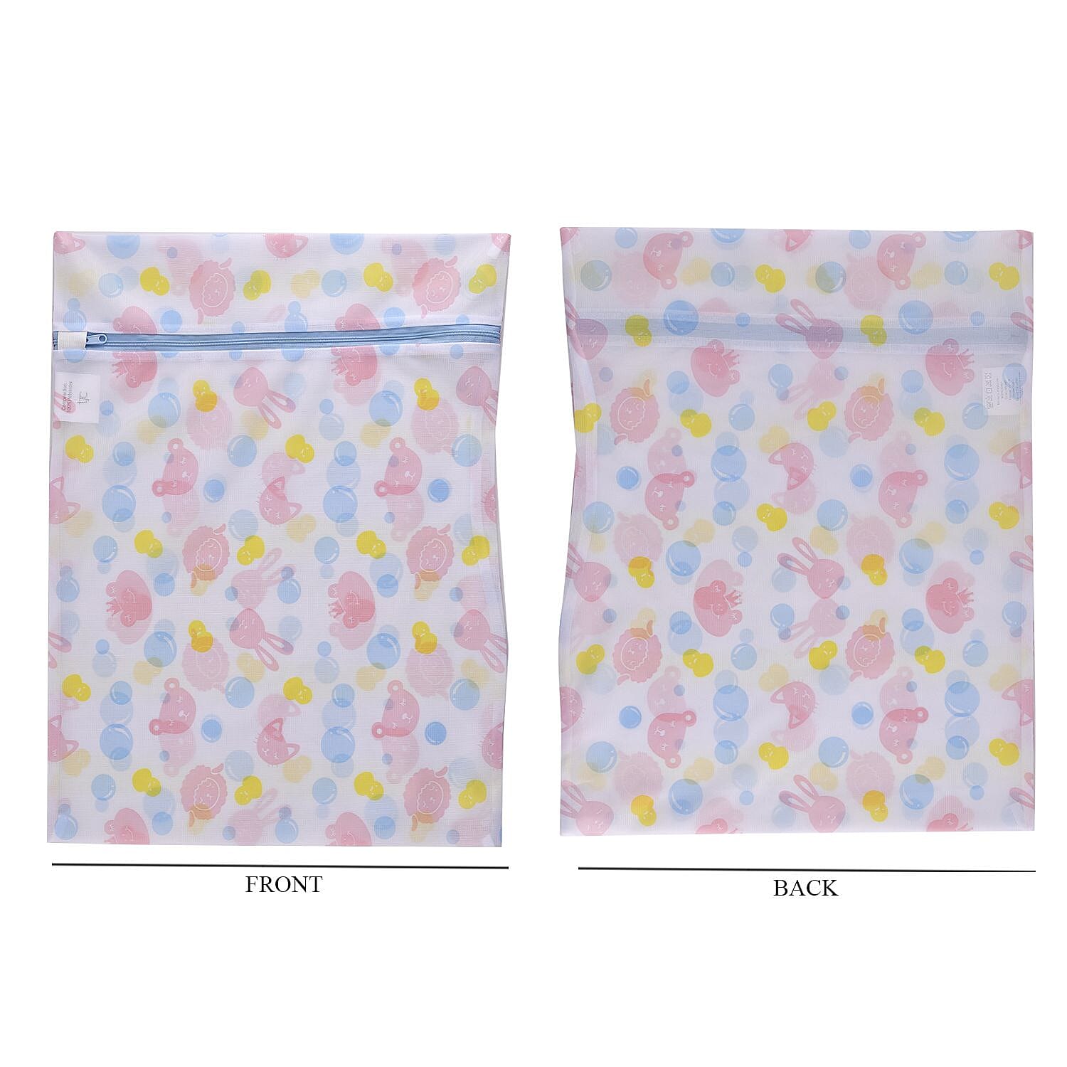 Set of 5 - Dot Pattern Laundry Bags with Zip Closure - Pink & Blue