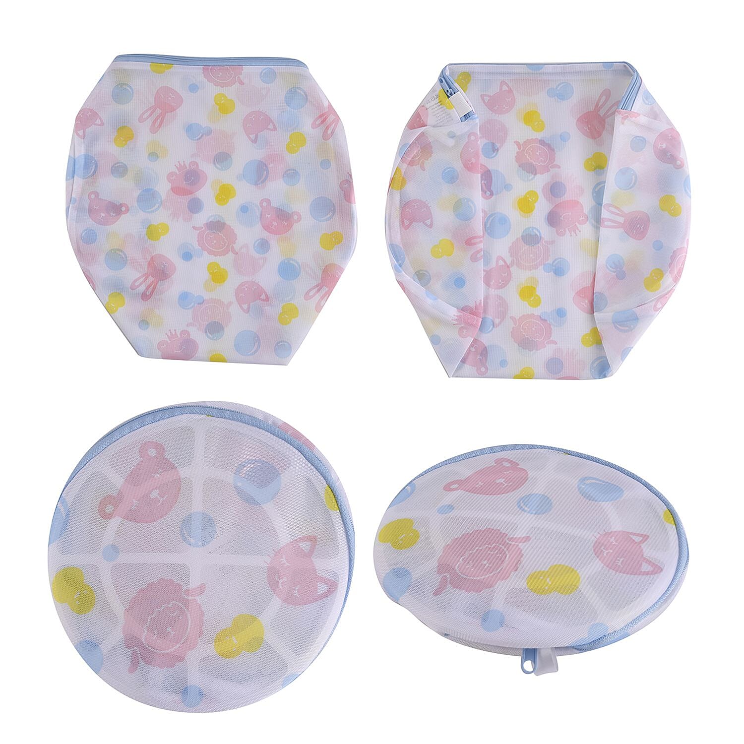Set of 5 - Dot Pattern Laundry Bags with Zip Closure - Pink & Blue