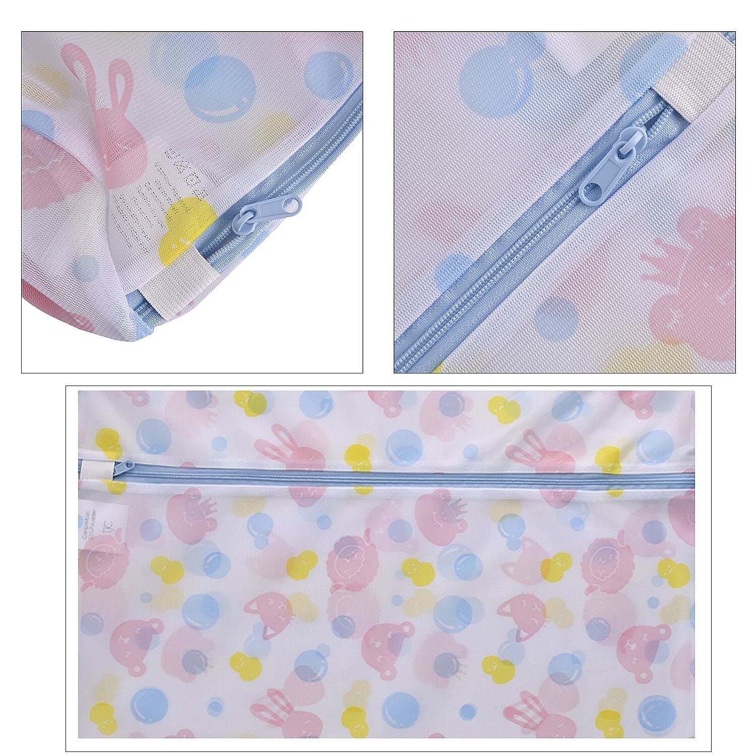 Set of 5 - Dot Pattern Laundry Bags with Zip Closure - Pink & Blue