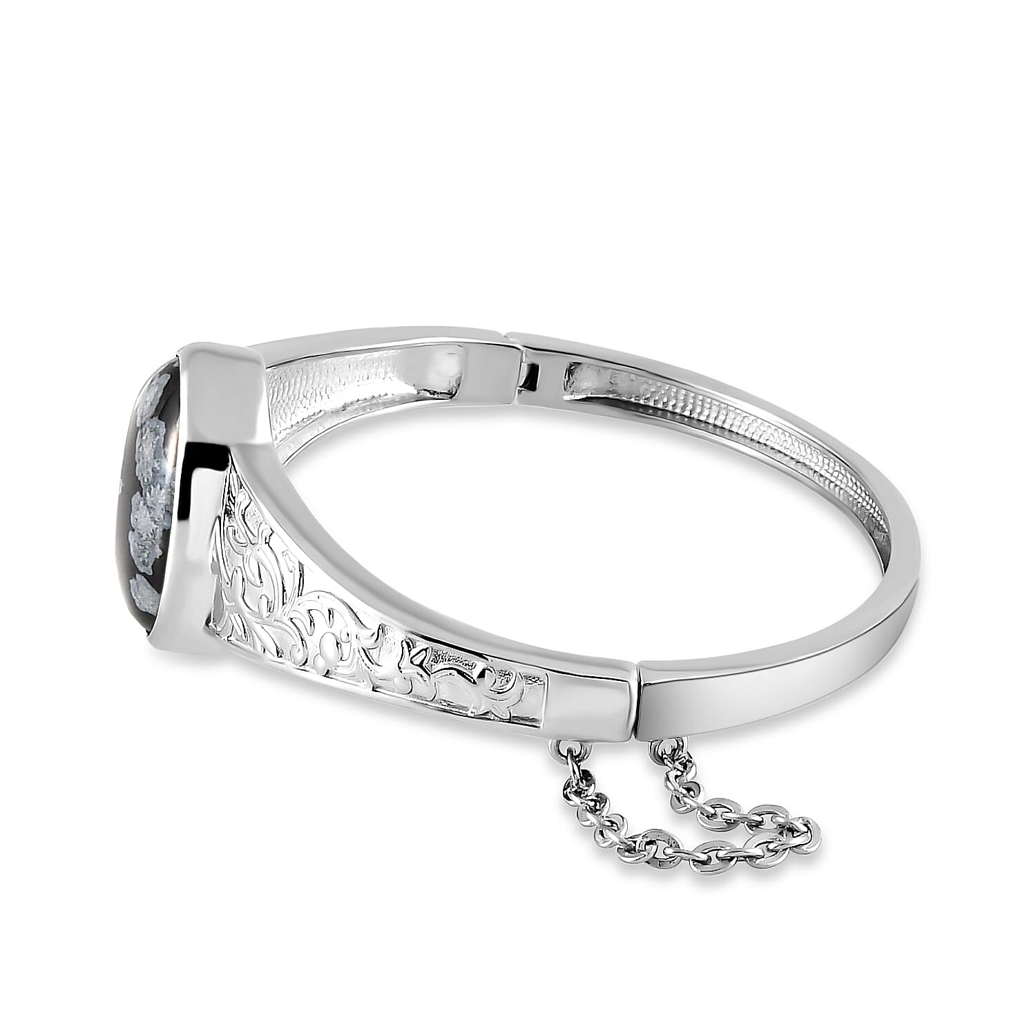 Snowflake Obsidian Bangle (Size 7.5) in Stainless Steel 19.96 Ct.