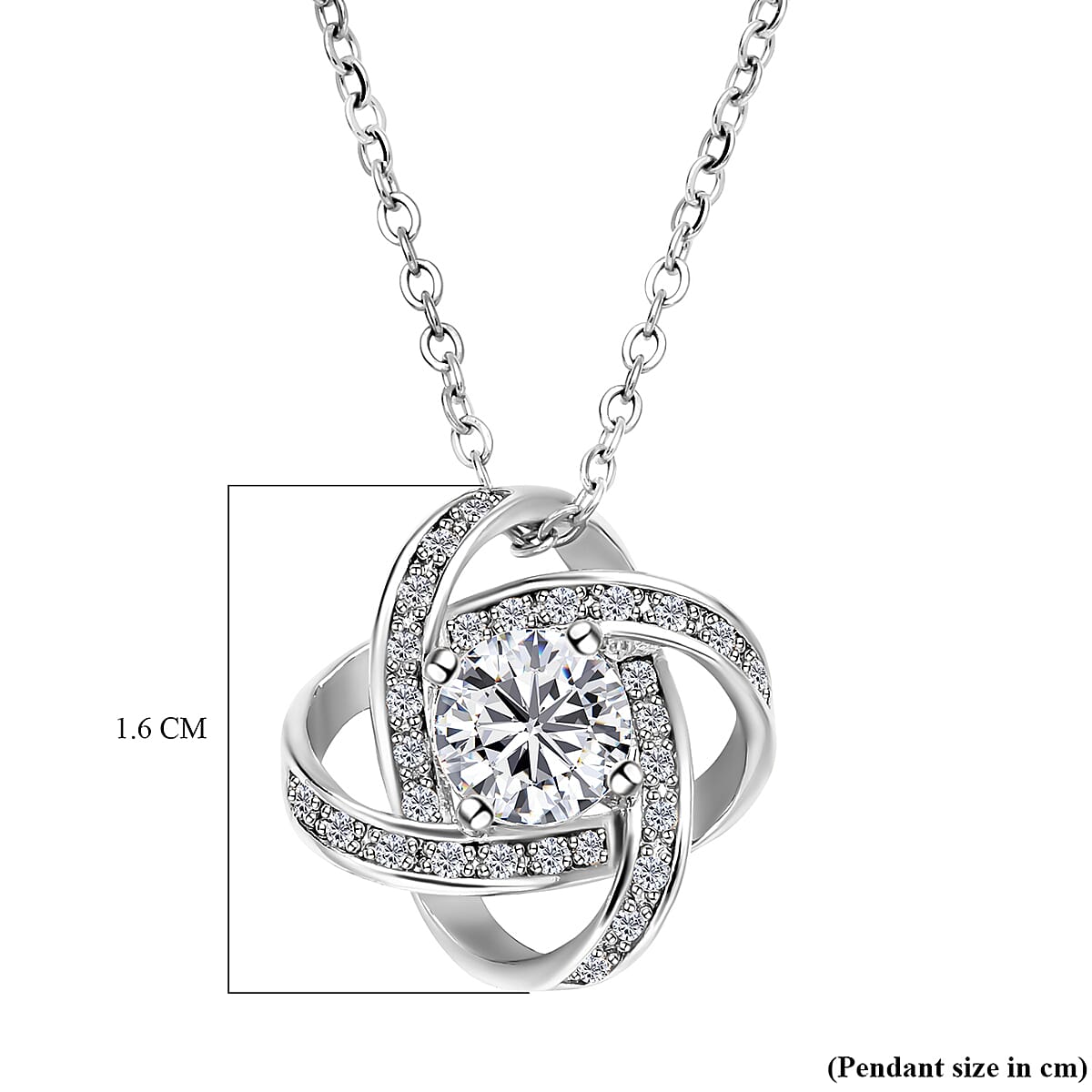 Simulated Diamond Knot Pendant with Chain (Size - 20-2 Inch Ext.) in Silver Tone