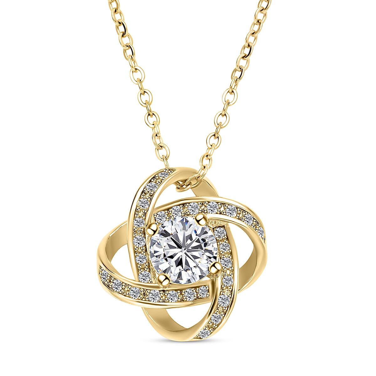 Simulated Diamond Knot Pendant With Chain (Size - 20 With 2 Inch Extender) in Yellow Gold Colour