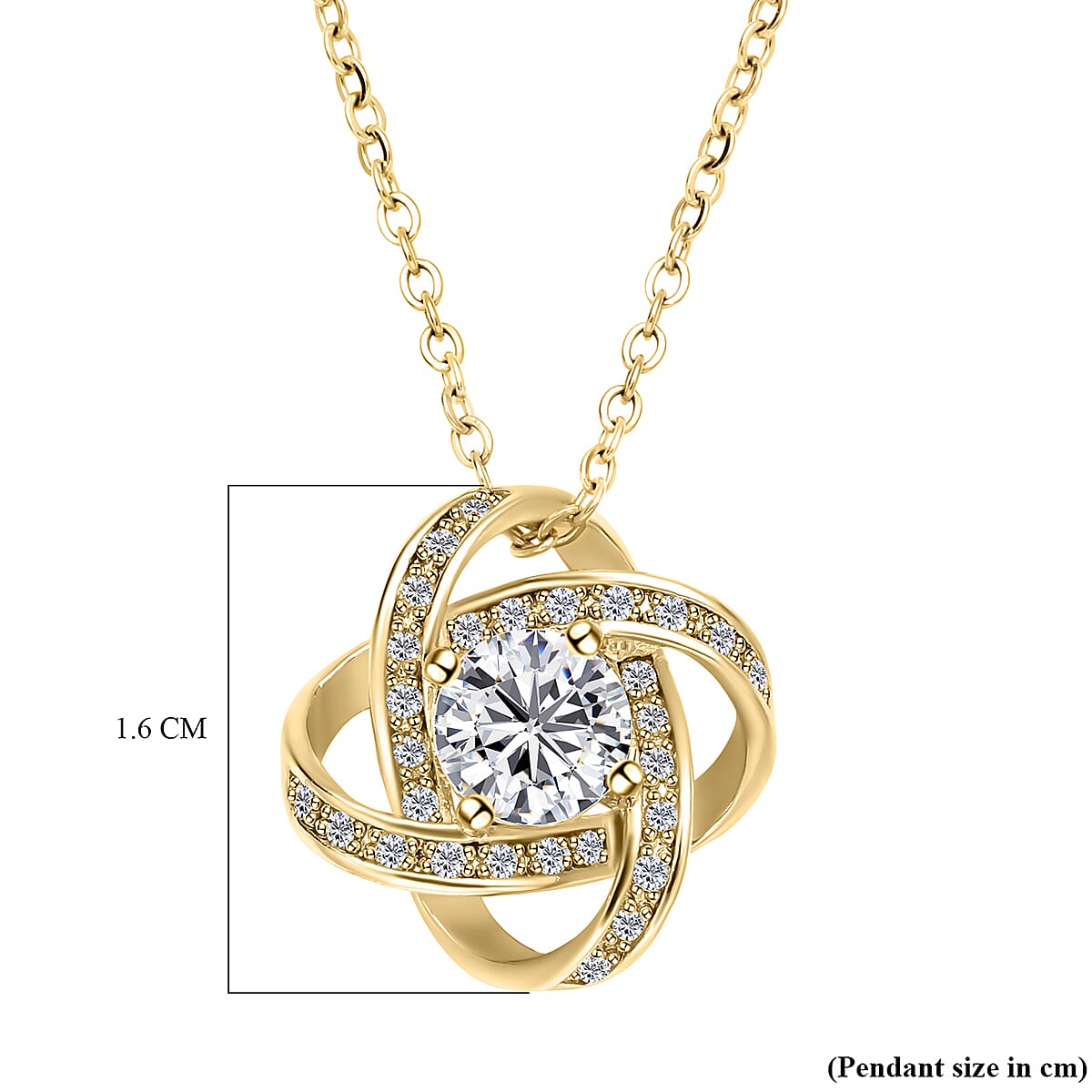 Simulated Diamond Knot Pendant With Chain (Size - 20 With 2 Inch Extender) in Yellow Gold Colour