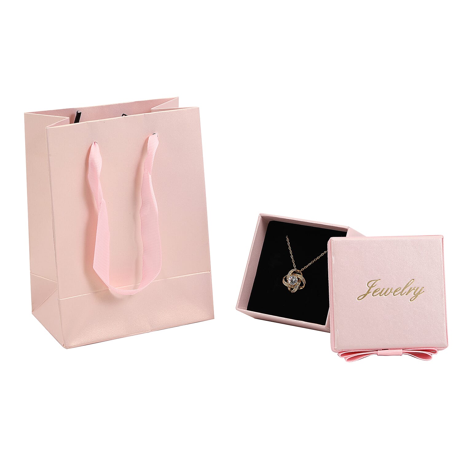 Simulated Diamond Knot Pendant With Chain (Size - 20 With 2 Inch Extender) in Yellow Gold Colour