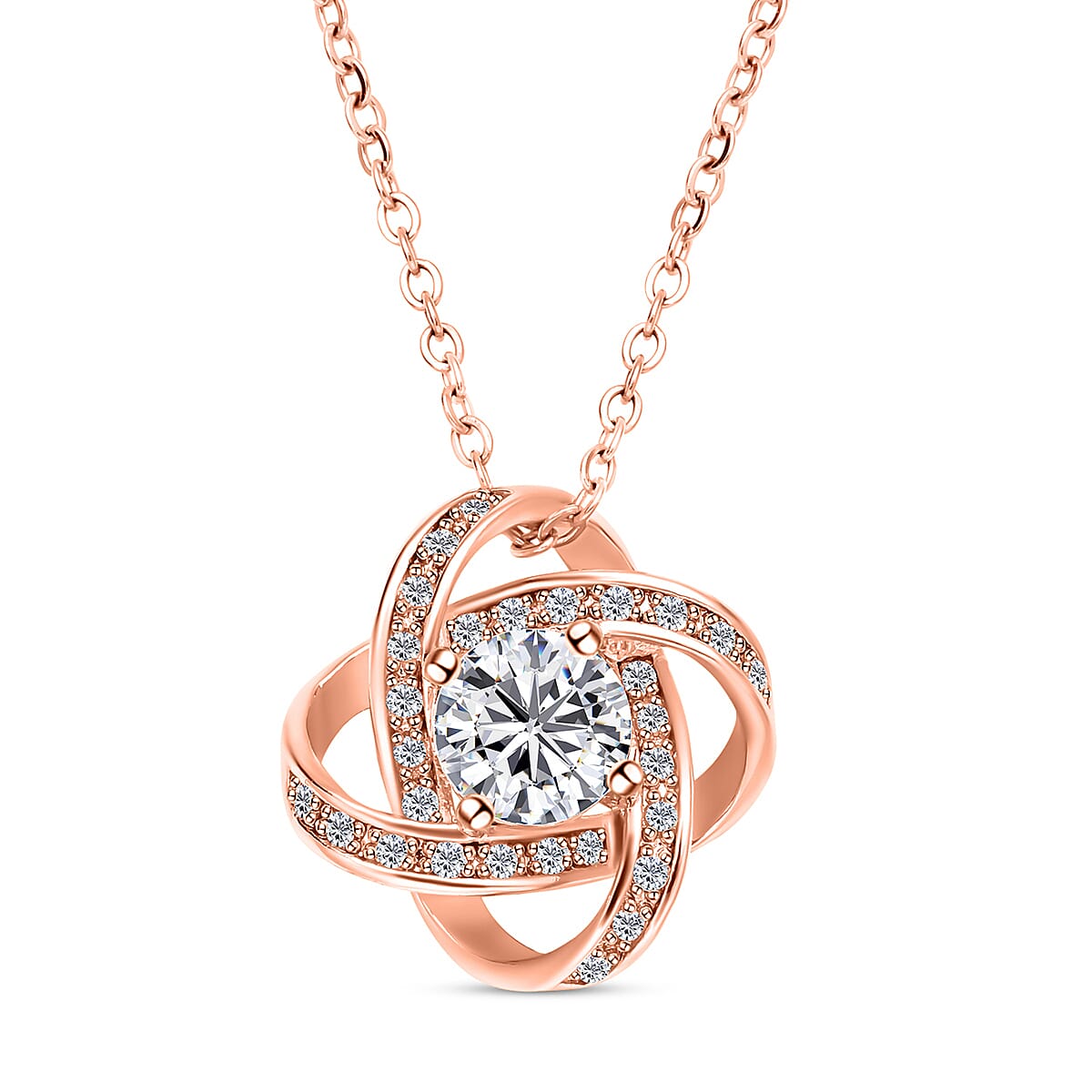 Simulated Diamond Knot Pendant With Chain (Size - 20 With 2 Inch Extender) in Rose Gold Colour