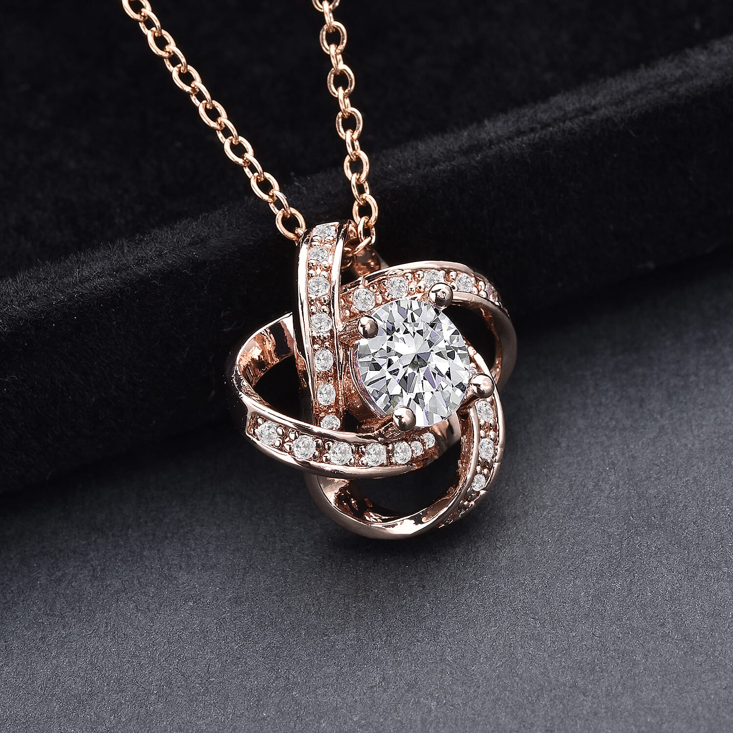 Simulated Diamond Knot Pendant With Chain (Size - 20 With 2 Inch Extender) in Rose Gold Colour