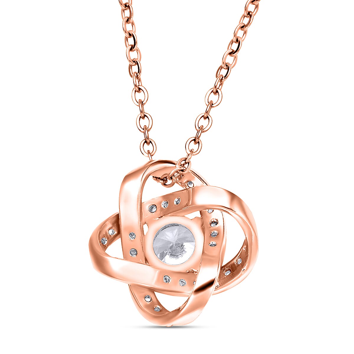 Simulated Diamond Knot Pendant With Chain (Size - 20 With 2 Inch Extender) in Rose Gold Colour