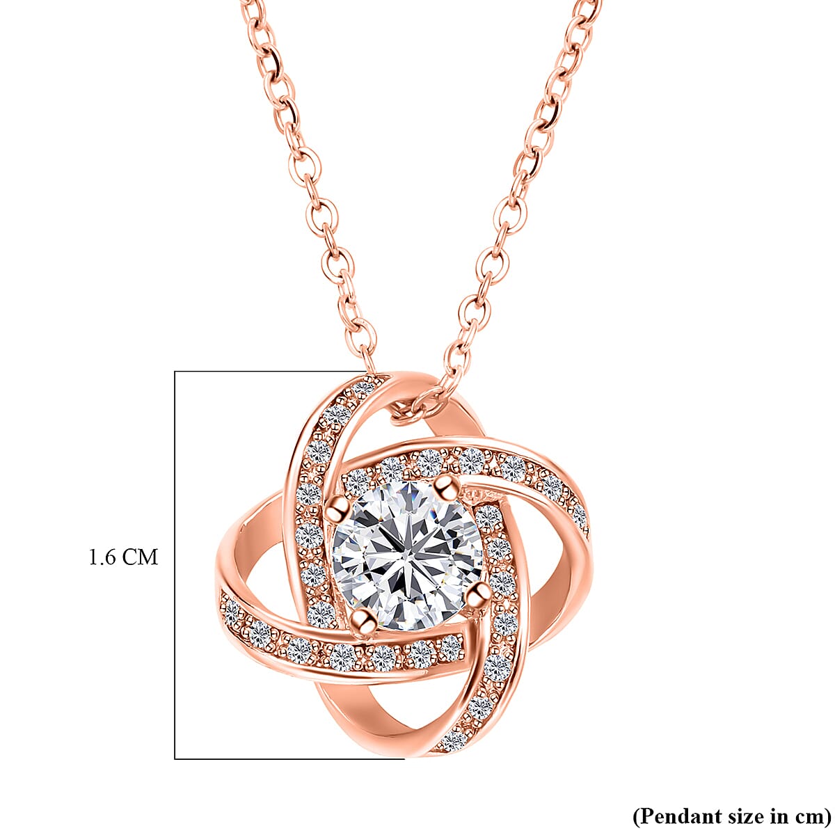 Simulated Diamond Knot Pendant With Chain (Size - 20 With 2 Inch Extender) in Rose Gold Colour
