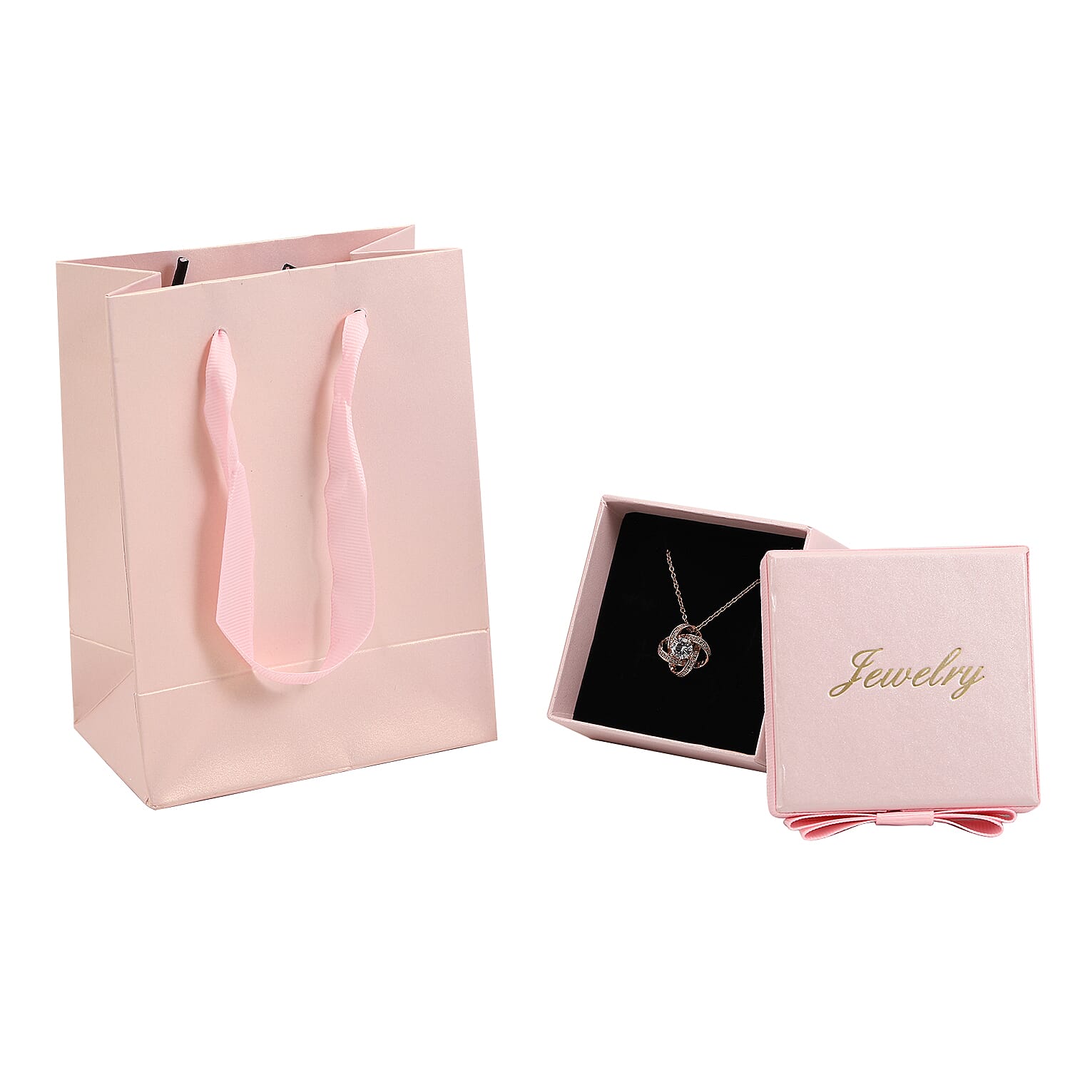 Simulated Diamond Knot Pendant With Chain (Size - 20 With 2 Inch Extender) in Rose Gold Colour