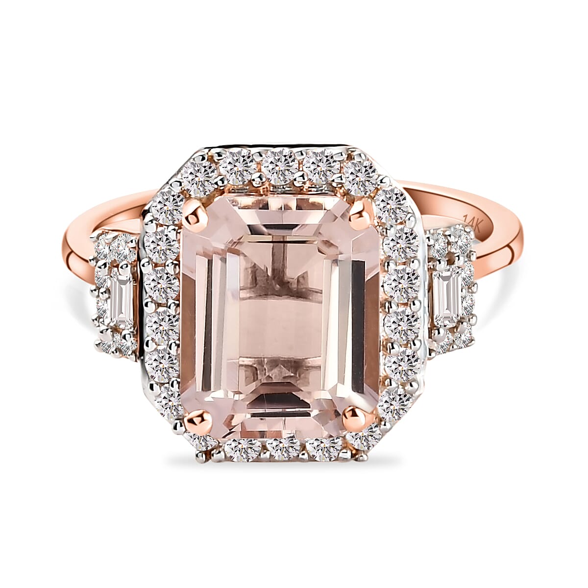 NY Close Out 14K Rose Gold Morganite, Pink and White Diamond Ring 3.58 Ct.