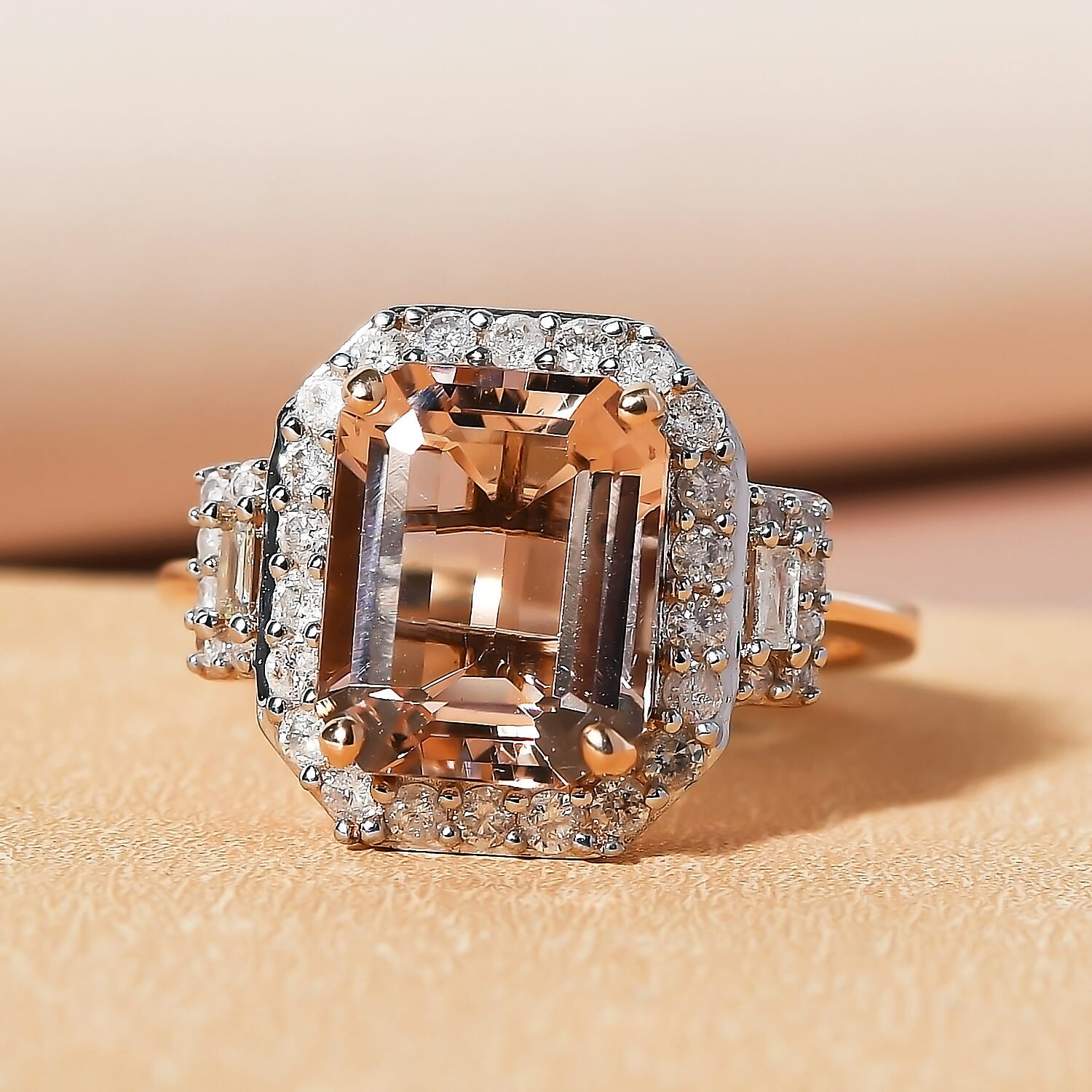 NY Close Out 14K Rose Gold Morganite, Pink and White Diamond Ring 3.58 Ct.