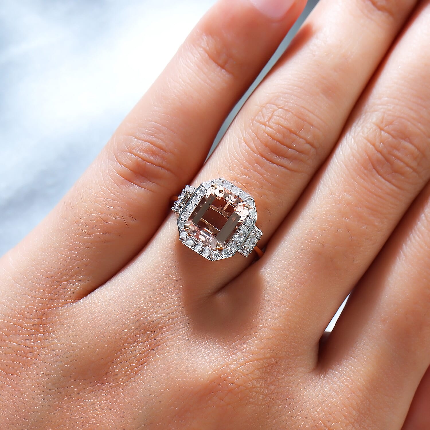 NY Close Out 14K Rose Gold Morganite, Pink and White Diamond Ring 3.58 Ct.