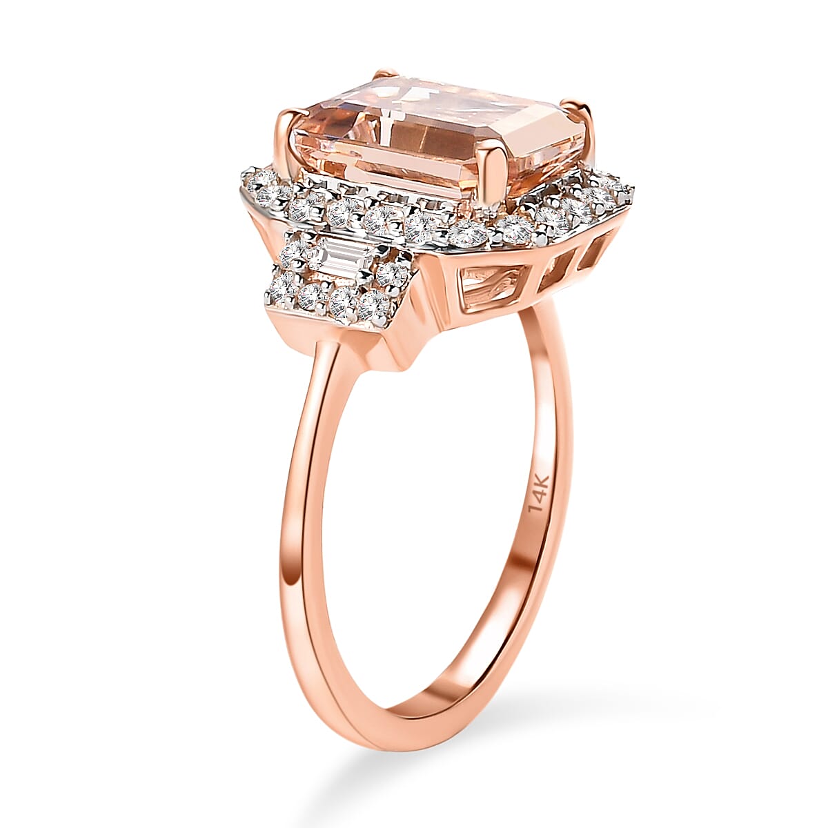 NY Close Out 14K Rose Gold Morganite, Pink and White Diamond Ring 3.58 Ct.