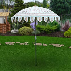 Cotton Canvas Block Printed Ethnic Parasols - Orange & Green