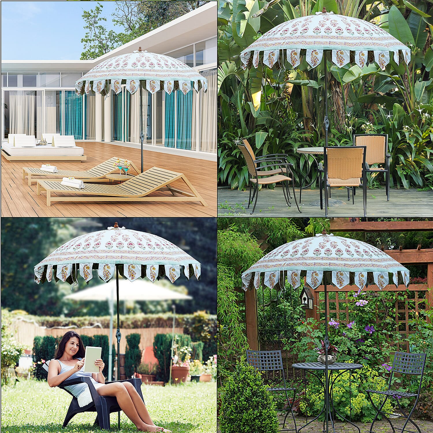 Cotton Canvas Block Printed Ethnic Parasols - Orange & Green