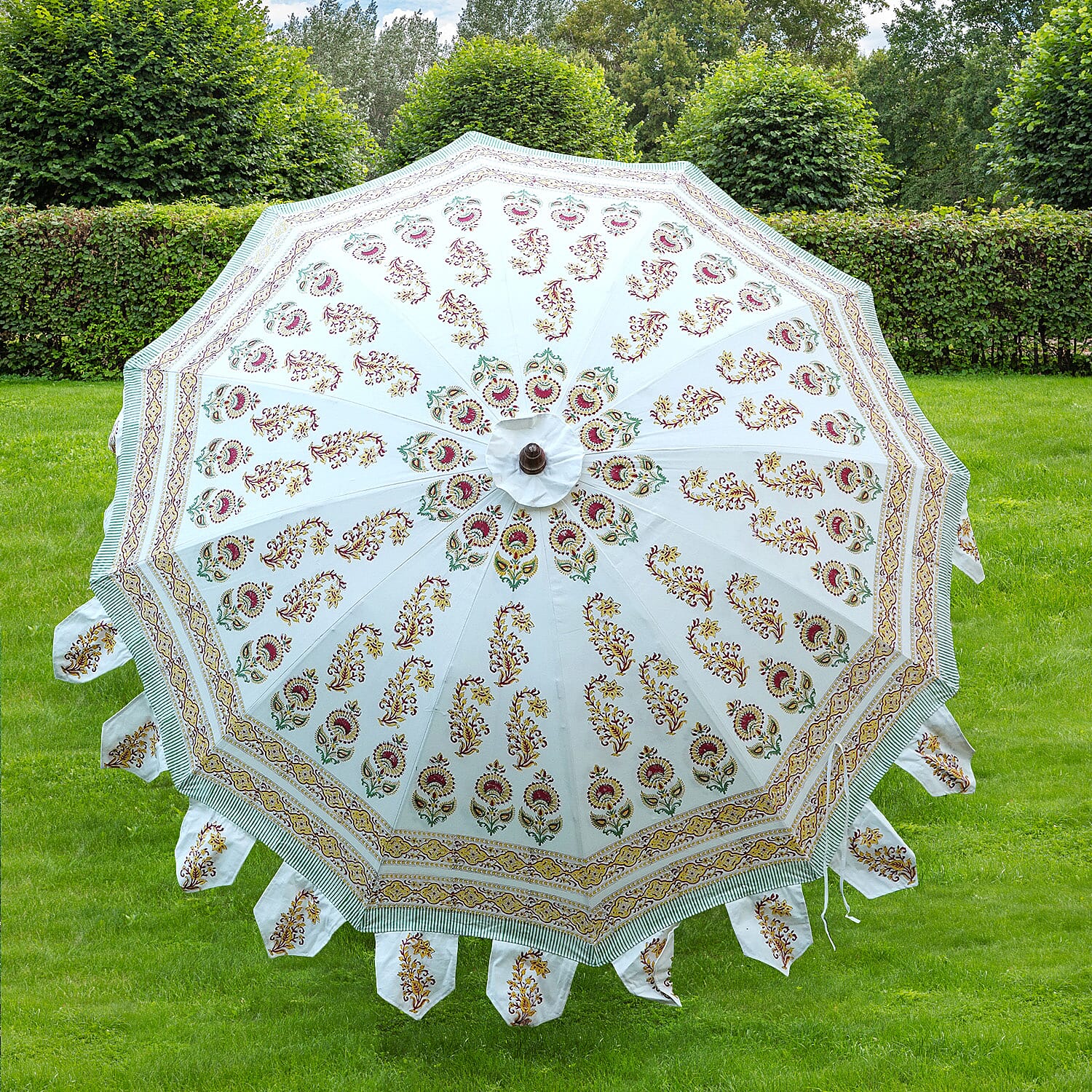 Cotton Canvas Block Printed Ethnic Parasols - Orange & Green