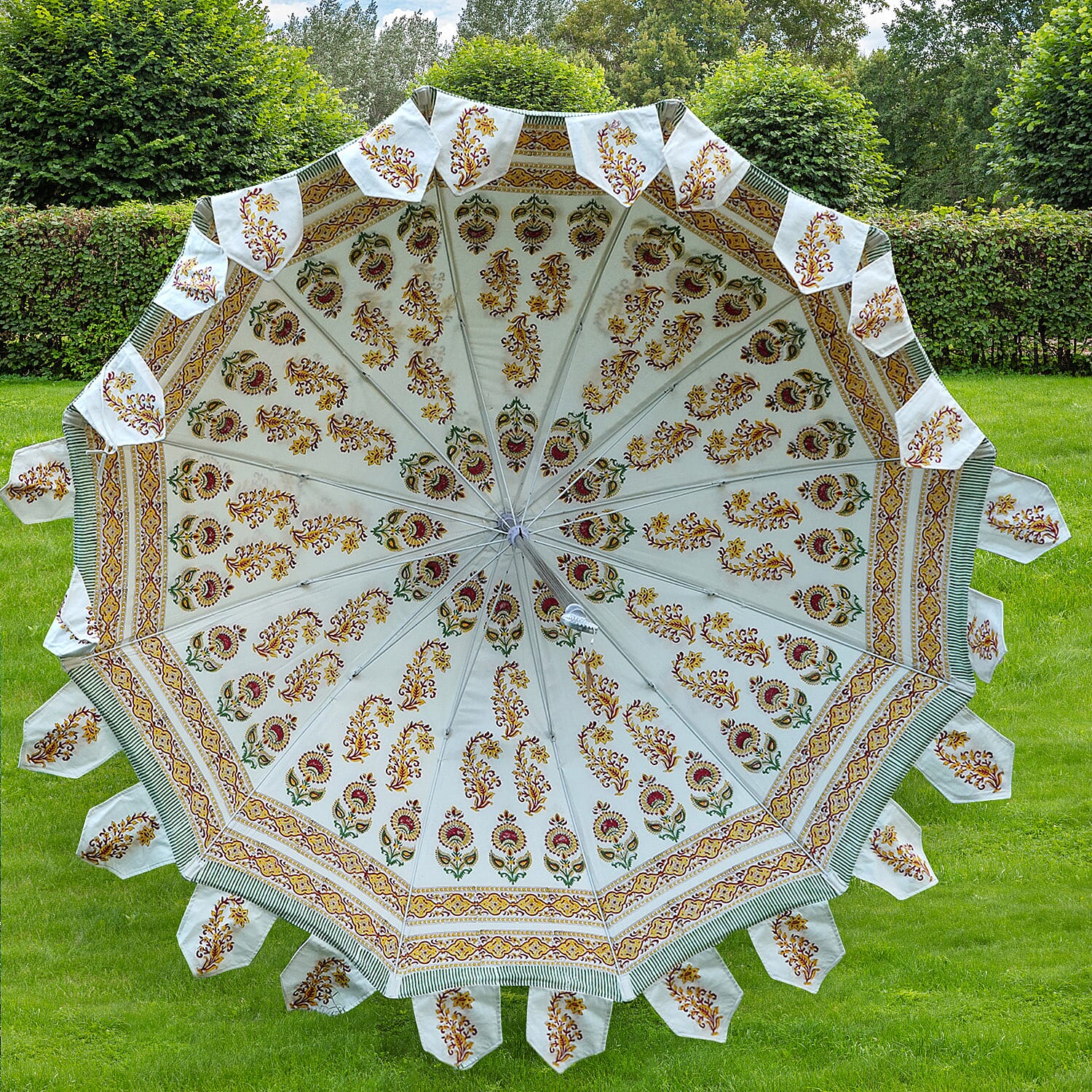 Cotton Canvas Block Printed Ethnic Parasols - Orange & Green