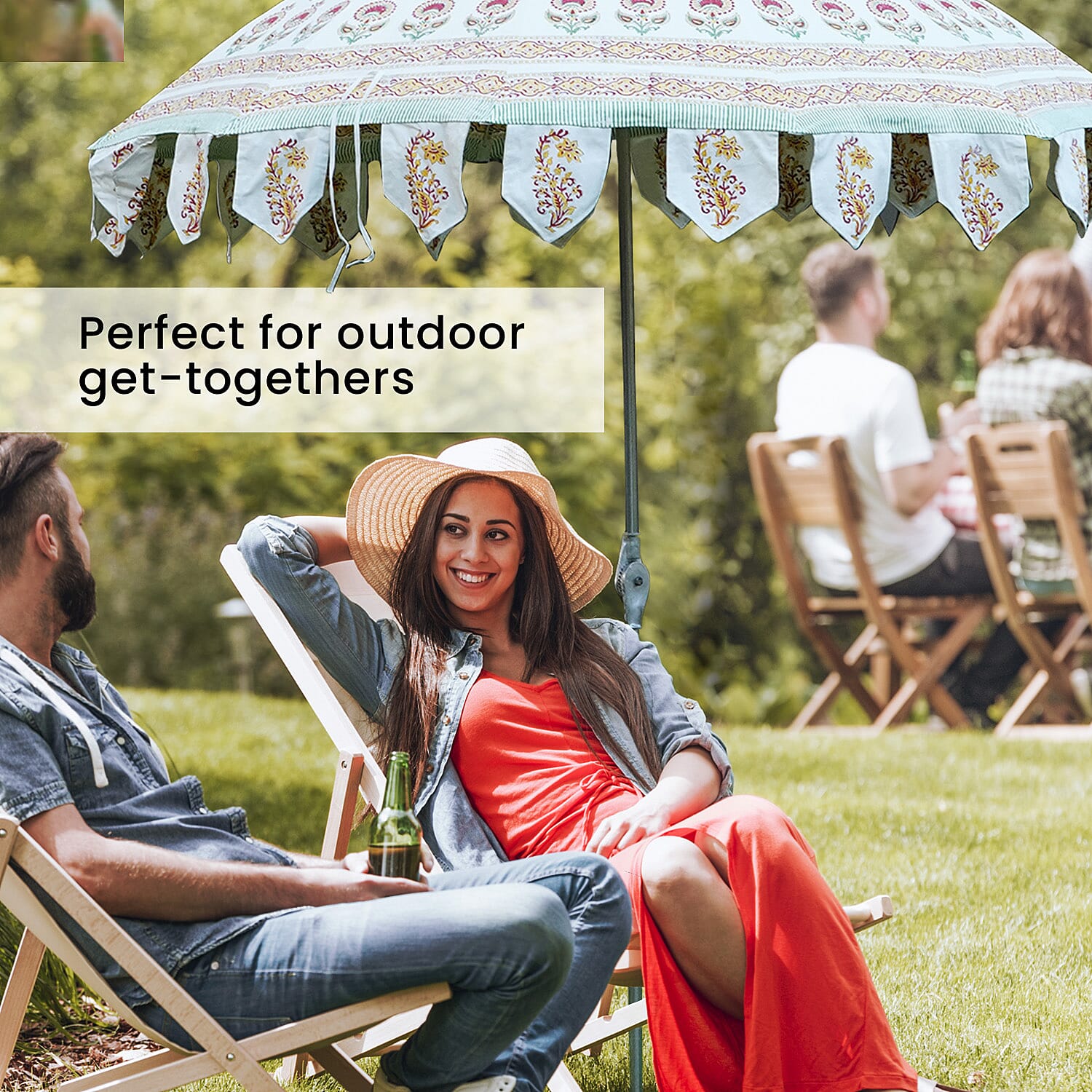 Cotton Canvas Block Printed Ethnic Parasols - Orange & Green