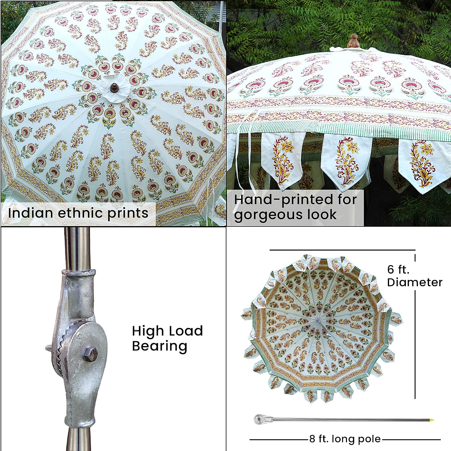 Cotton Canvas Block Printed Ethnic Parasols - Orange & Green