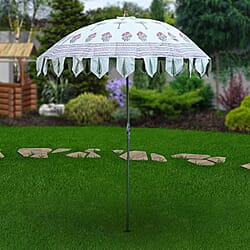 Cotton Canvas Block Printed Ethnic Parasols - Orange & Green