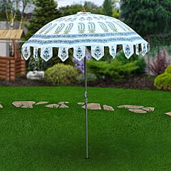 Cotton Canvas Block Printed Ethnic Parasols - Orange & Green