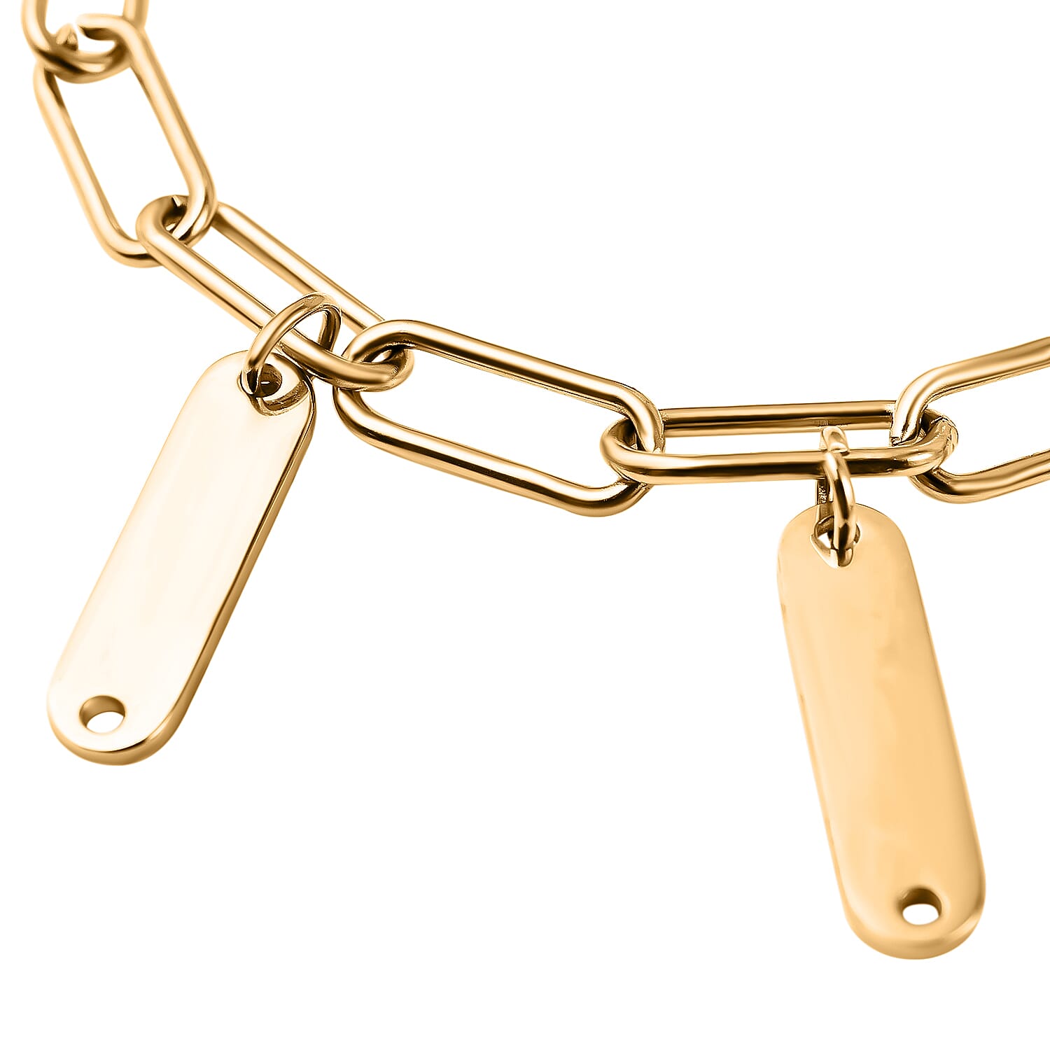 Paperclip Bracelet (Size - 7.5-1 Inch Ext.) with Bar Charms in Gold Tone