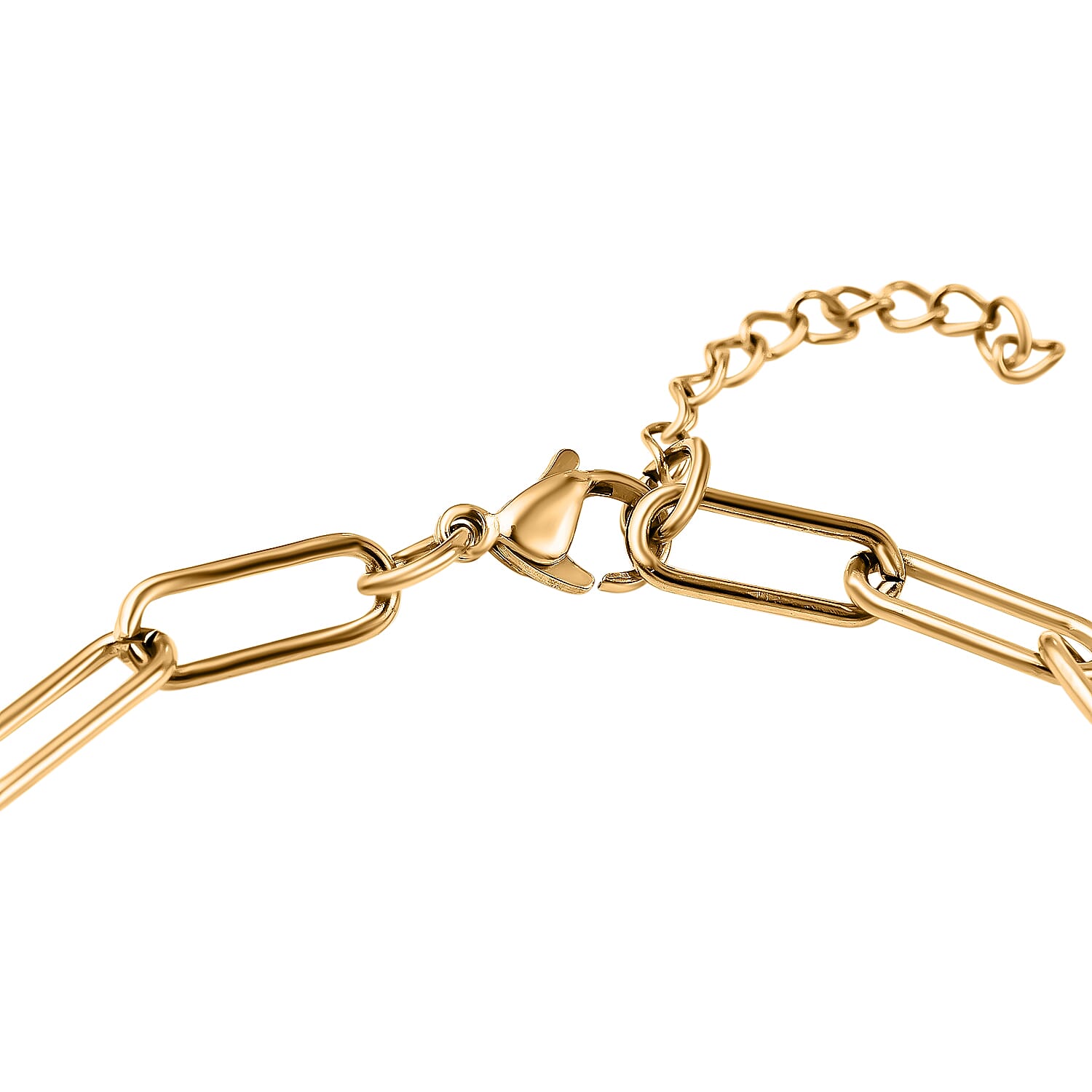 Paperclip Bracelet (Size - 7.5-1 Inch Ext.) with Bar Charms in Gold Tone